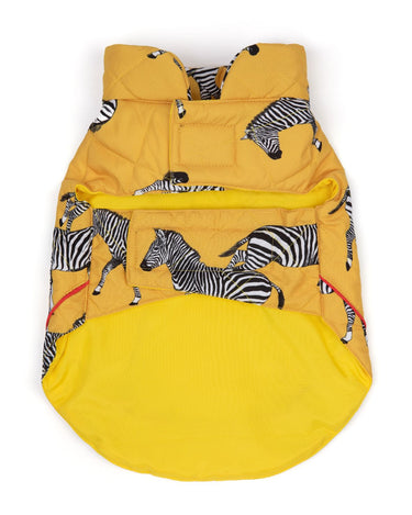 Zebra Print Dogs Quilted Puffer Jacket - Mustard